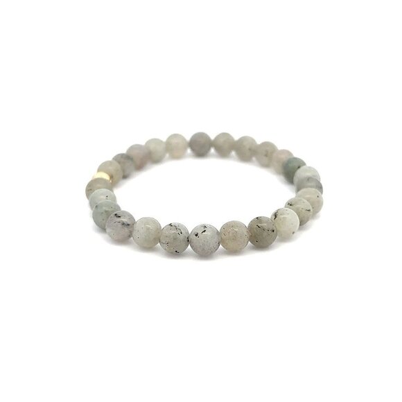 Natural Labradorite 6mm Stretchable Bracelet 18k Gold Bead Charm - Picture 3 of 5